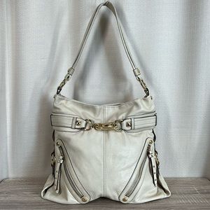 B. MAKOWSKY off white beige genuine leather shoulder handbag